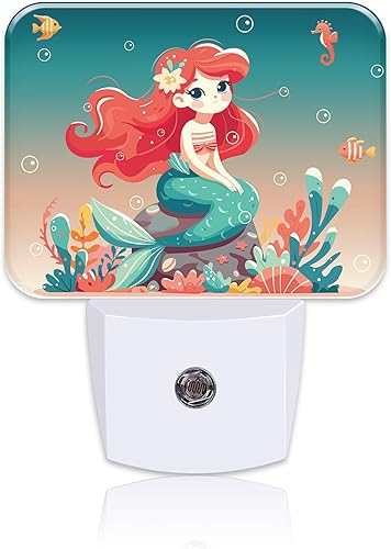 Miniatura 1 de Hermosa luz nocturna de sirena para niños, luz nocturna LED de sirena para niña, enchufable a la pared con sensor de atardecer a amanecer para