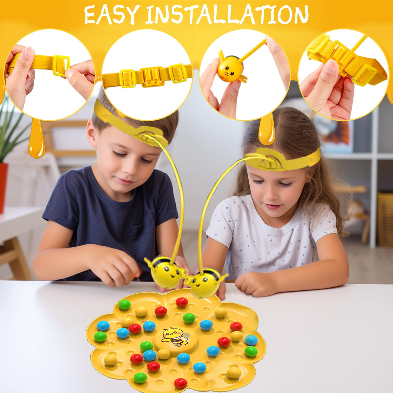 Bienen Perlen Abenteuer,Interactive Magnetischer Bienenspiel Angelfischere,Magnetisches Tisch Angelspiel Zum Bienen und Bohnenpflücken for Boys and Girls für 2-4 Personen