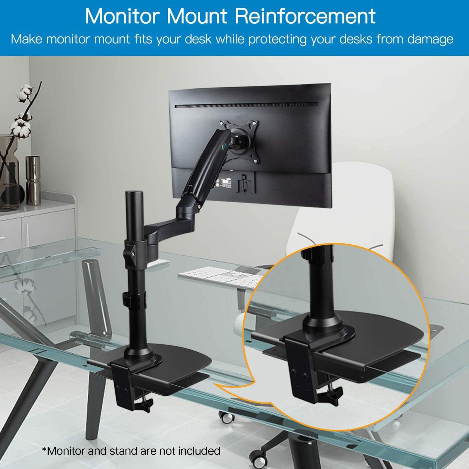 Pholiten - Placa de refuerzo para monitor para mesa delgada y frágil, soporte de acero con abrazadera en C, refuerzo de montaje