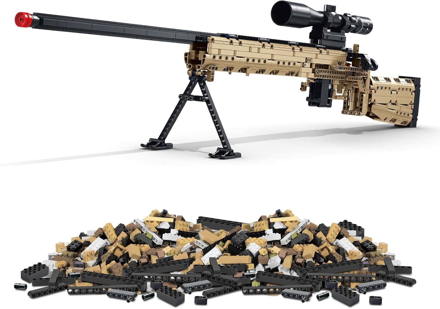M24 Rifle Building Blocks Construction Kit, DIY Assembling Army Building Toys Set for Boys Adult Teen, Shootable Sniper Weapon Model, Toy Gun Sniper Rifle Collection for Military Fan, 1380 Pieces
