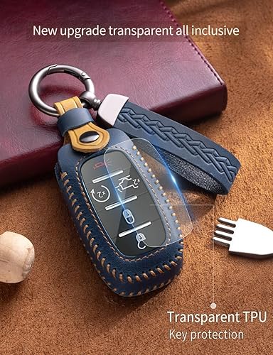 Miniatura 6 de Funda de cuero para llave de automóvil Dodge Ram compatible con Dodge Ram 1500 2500 3500 4500 5500 4500 5500 (azul)