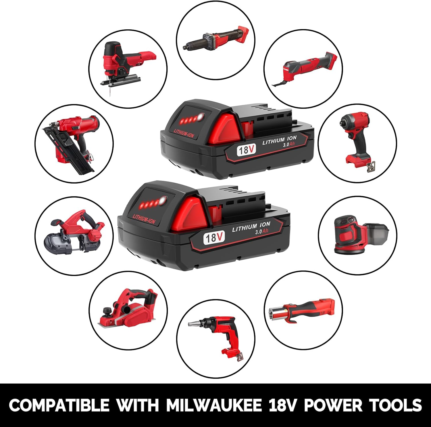 rebicacate 2-Pack 3.0Ah Lithium Battery Replacement for Milwaukee M18 Battery 48-11-1830 48-11-1850 48-11-1852, Compatible with Milwaukee 18V Battery Cordless Power Tools and Charger - Image 4