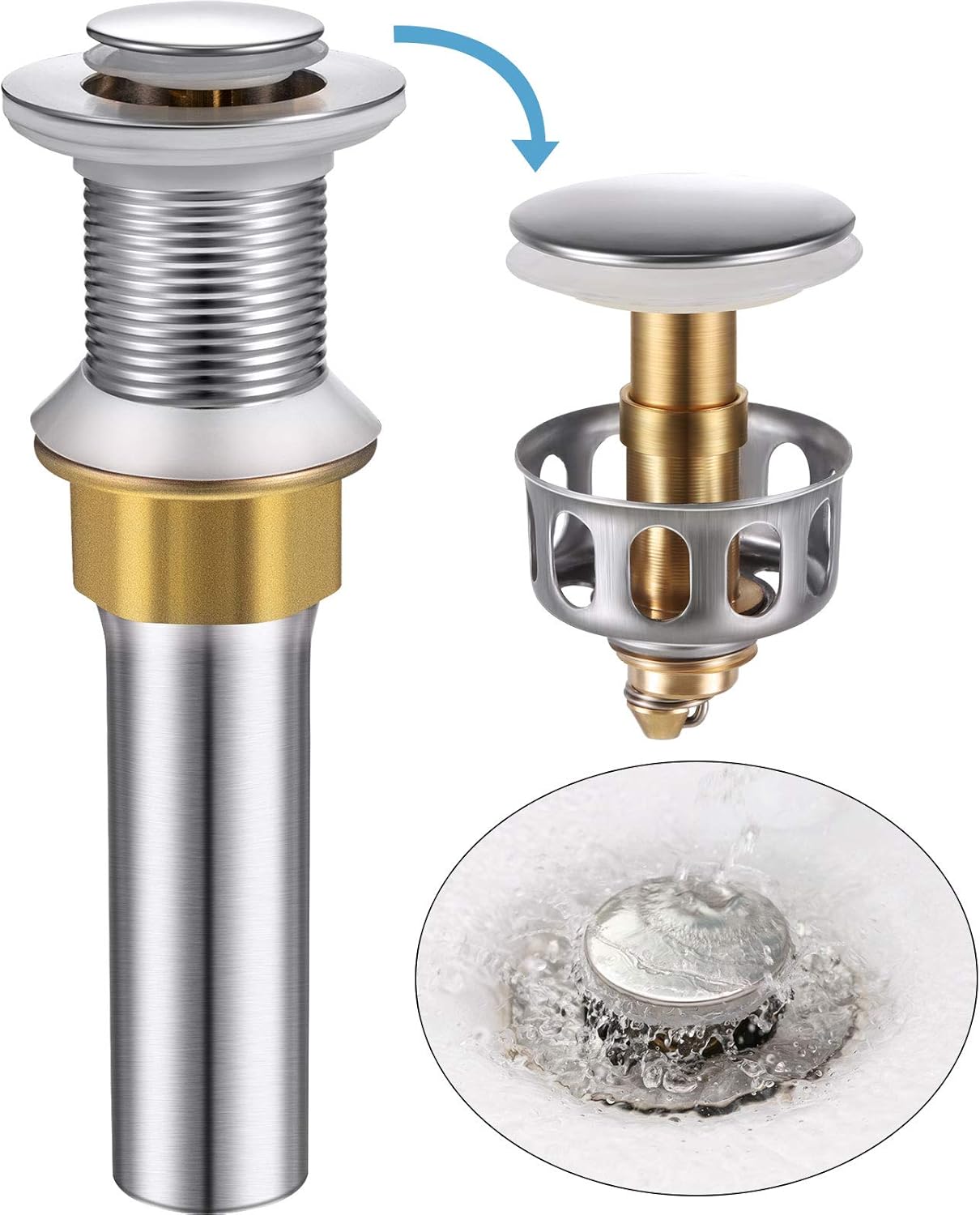 Bathroom Vessel Sink Drain with Detachable Basket Stopper Popup Drain