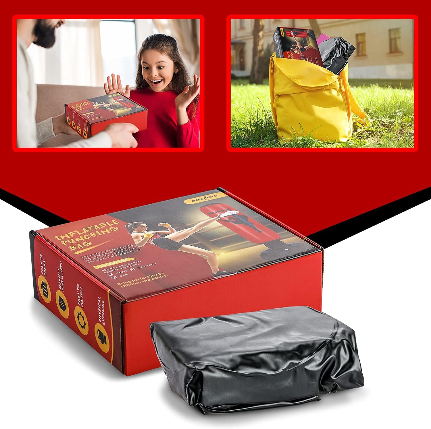 NONZERS Inflatable Kids Punching Bag, Fitness Punching Bag for Kids, Freestanding Standing Boxing Bag for Children Adults Bounce-Back Action for Play, Boxing, Karate, Anger Management : Sports & Outdoors