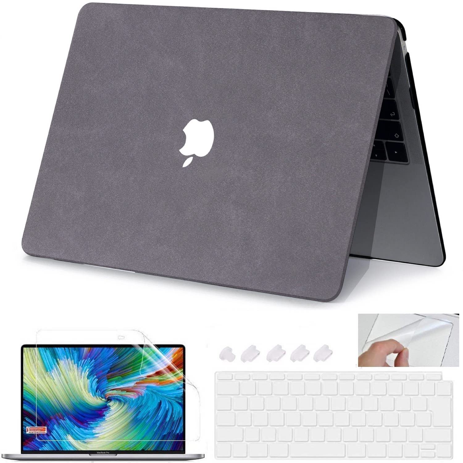 Case for MacBook, PU Leather MATT Hard Shell Case Cover Compatible with Apple MacBook Air 13 inch (2020 2019 2018 Release) M1 A2337 A2179 A1932, Dark Gray