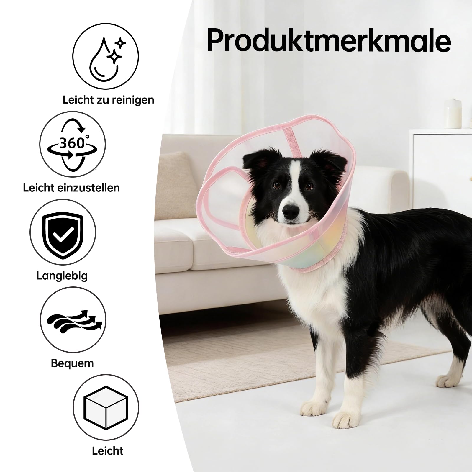 Soft Dog Cone Collar, wasserdicht und klappbarer Elizabethan-Kragen für Hunde nach der Operation, kein Leck Recovery E-Kragen, Bequeme Schutzkegelalternative für große Hunde (Pink, XS)