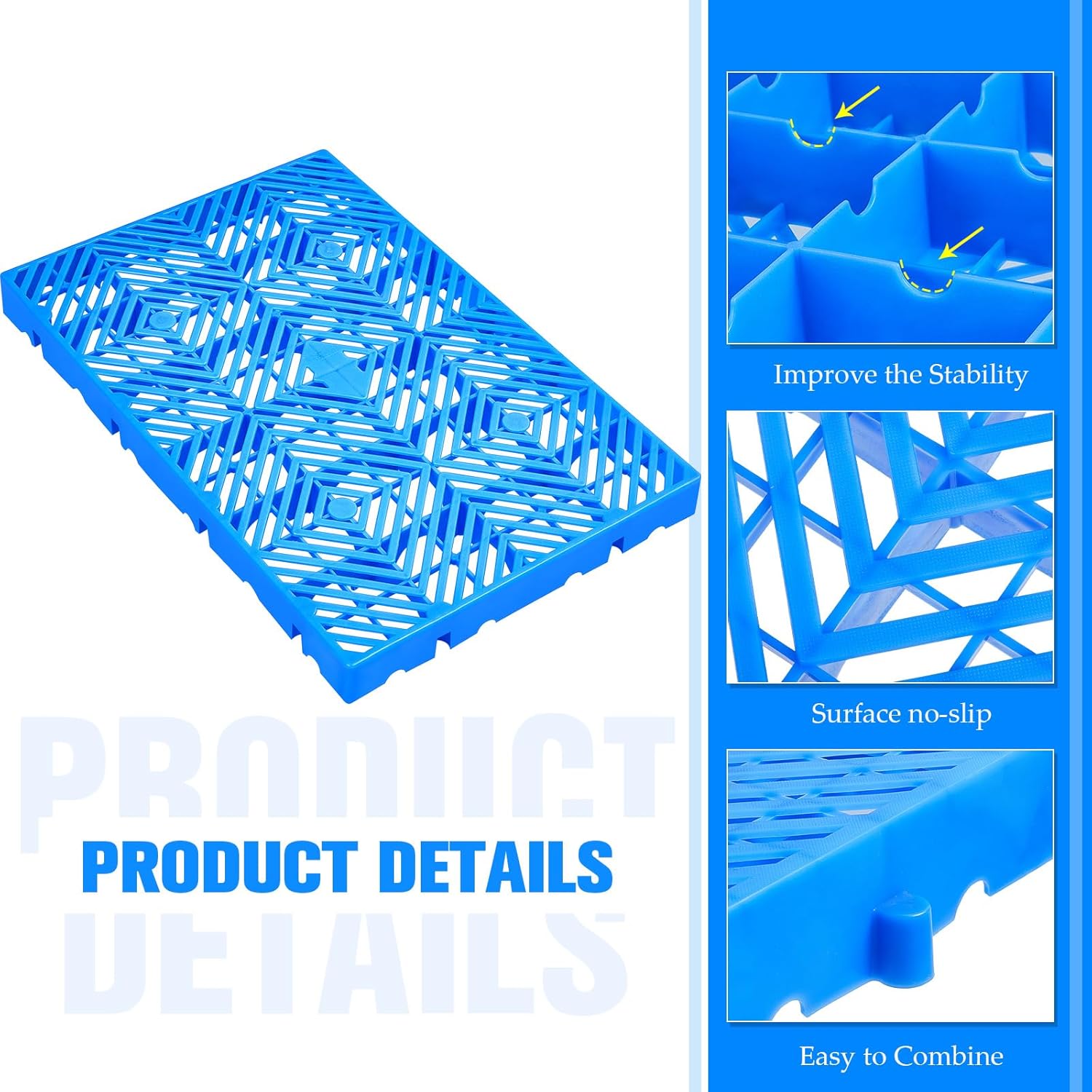 Menkxi 6 Pcs Plastic Pallet for Basement Storage Hdpe Waterproof Grid Ventilation Floor Pallet Lightweight Breathable Grid Pad for Garage Kitchen Supermarket Closet Platform (23.6 x 15.7 x 2 Inch)