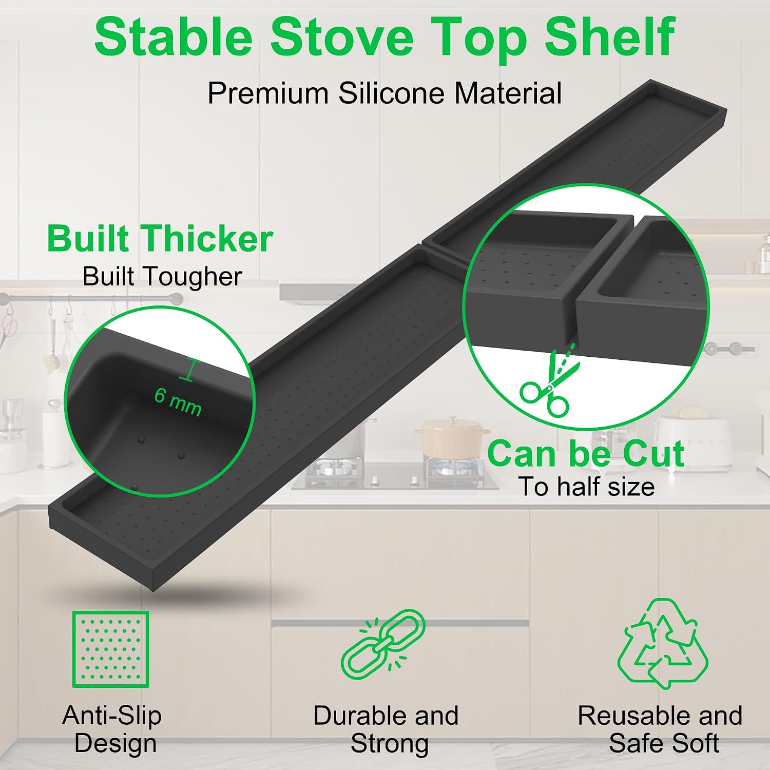 Mofason Silicone Magnetic Stove Top Shelf - 30 Inch Spice Rack Black