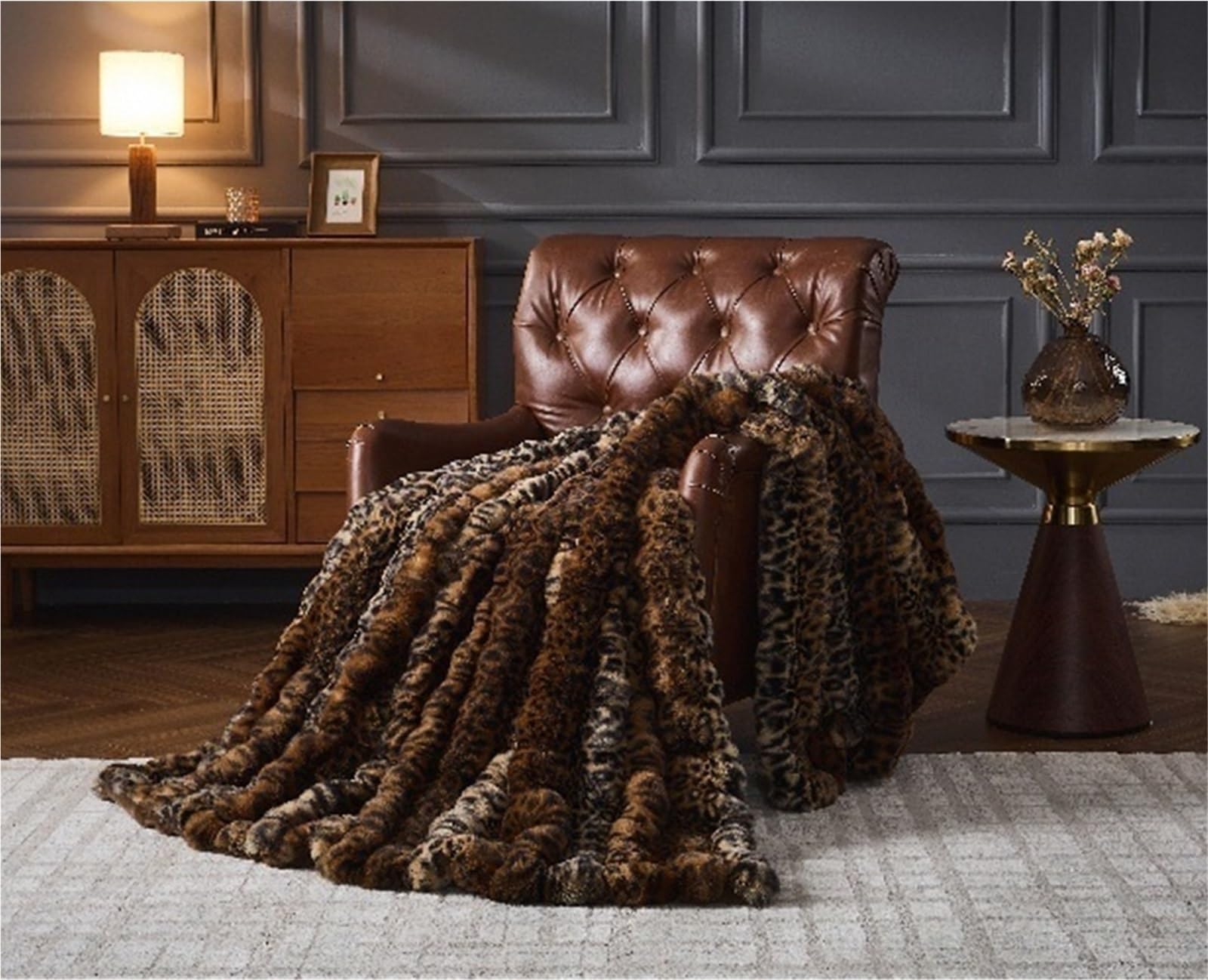 Couverture douce en velours léopard 160x200cm pour lit double