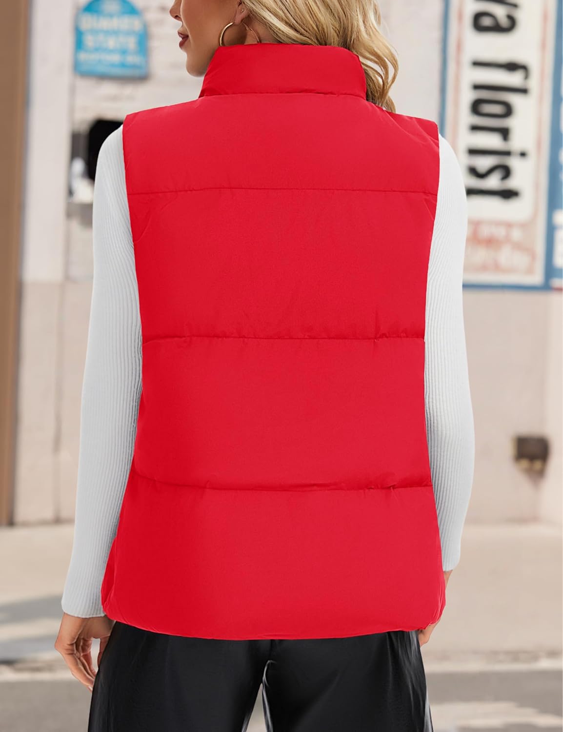 YUCOLEN Down Puffer Vest for Women Warm Winter Quilted Padded Puffy Vests with Pockets Stand Collar Zip Up Coat - Image 3