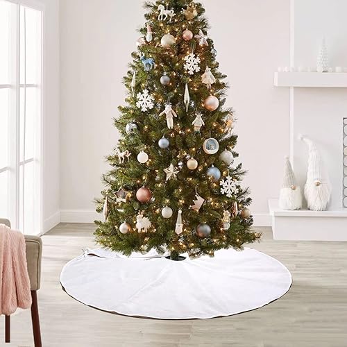 Miniatura 6 de Falda de árbol de Navidad blanca lisa de 48 pulgadas, falda de árbol de arpillera suave grande de doble capa para fiesta de Feliz Navidad,