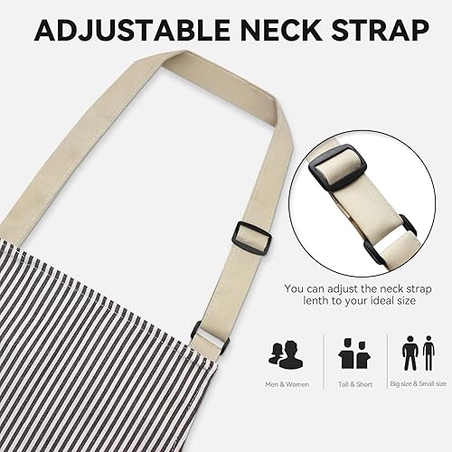 Miniatura 4 de Riqiaqia Paquete de 2 delantales para mujer con bolsillos delantal de chef suave para hombre delantales ajustables para cocina cocina barbacoa rayas