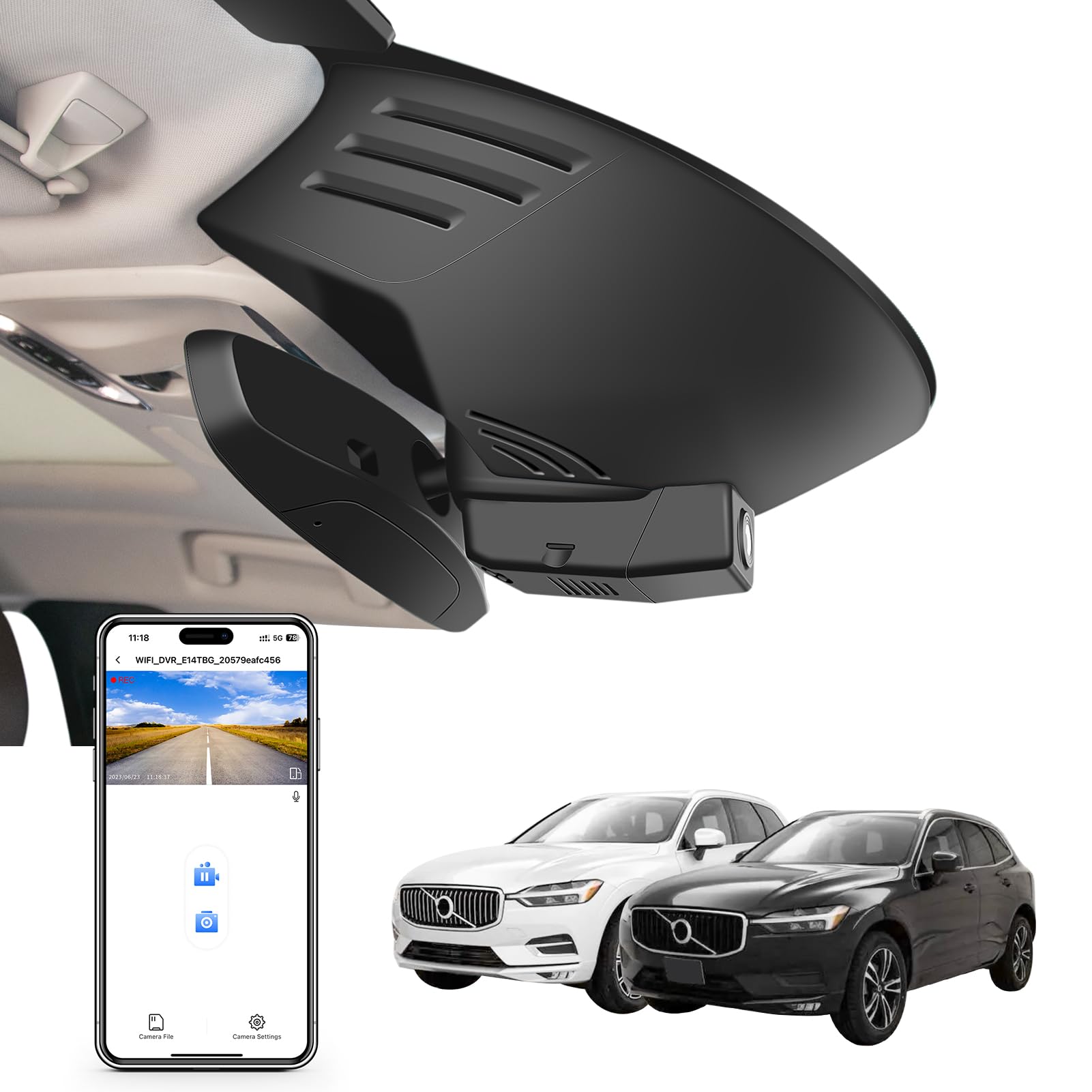 Mangoal 4K Dash Cam Custom for Volvo XC60 2018 2019 2020 2021 (Model C),T5 T6,OEM Look, UHD 2160P Video, WiFi & App,Loop Recording,Easy to Install,64GB Card