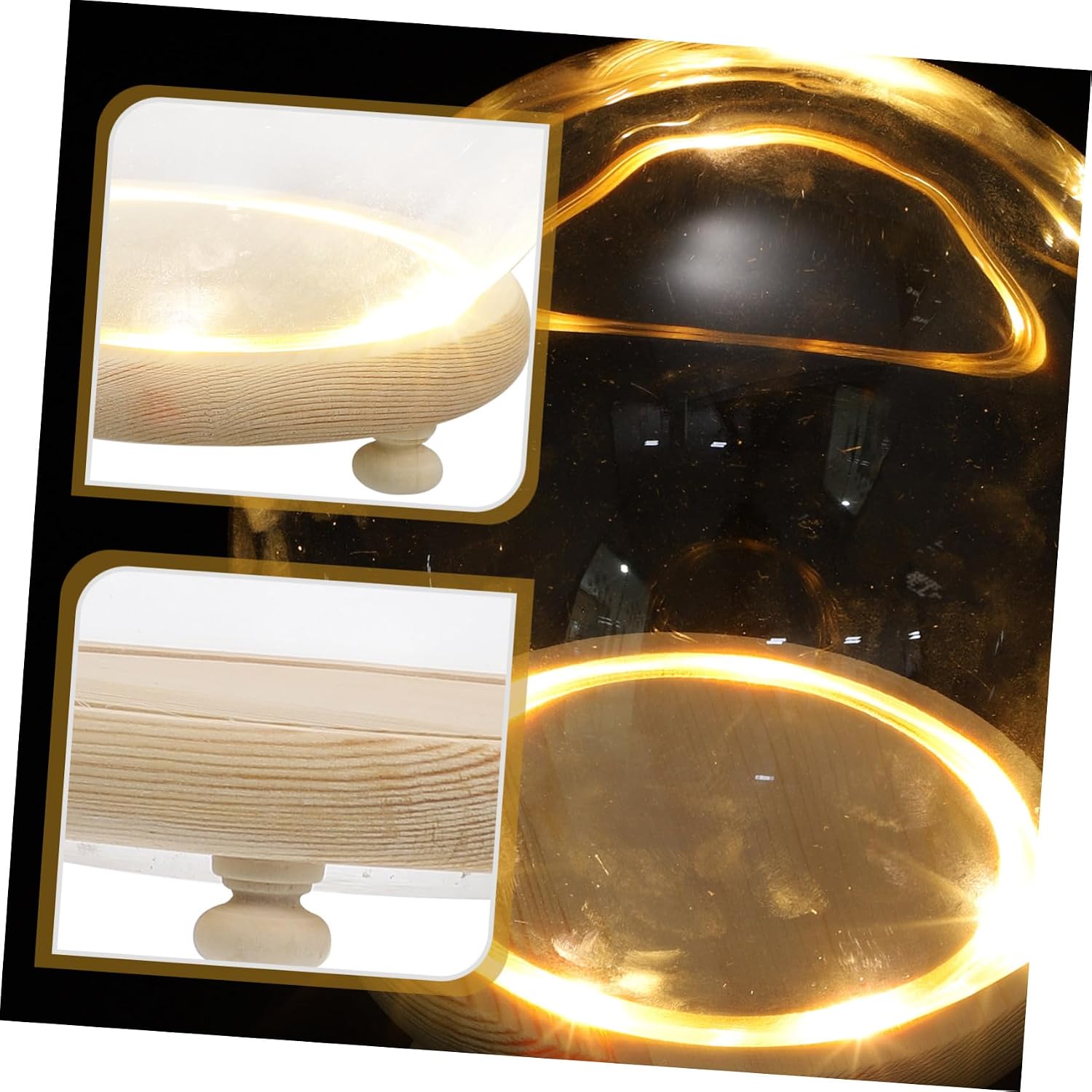 Glowing Glass Dome Wooden Base Micro Landscape Display Cover DIY Decorative Dustproof Glass Cloche for Home Decor