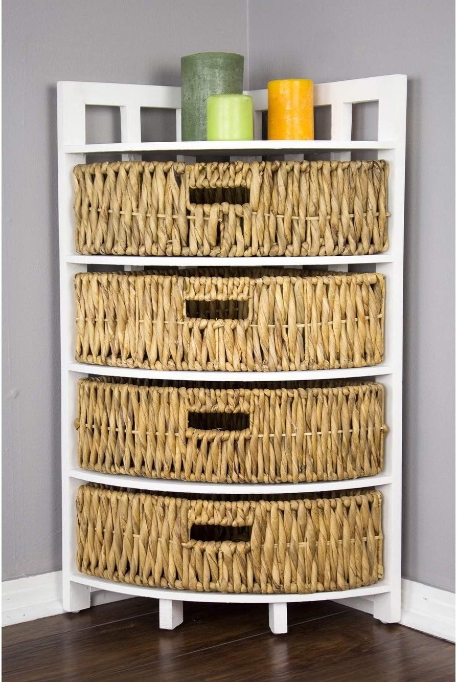 Corner with 4 Storage Baskets Cream Rustic Wood