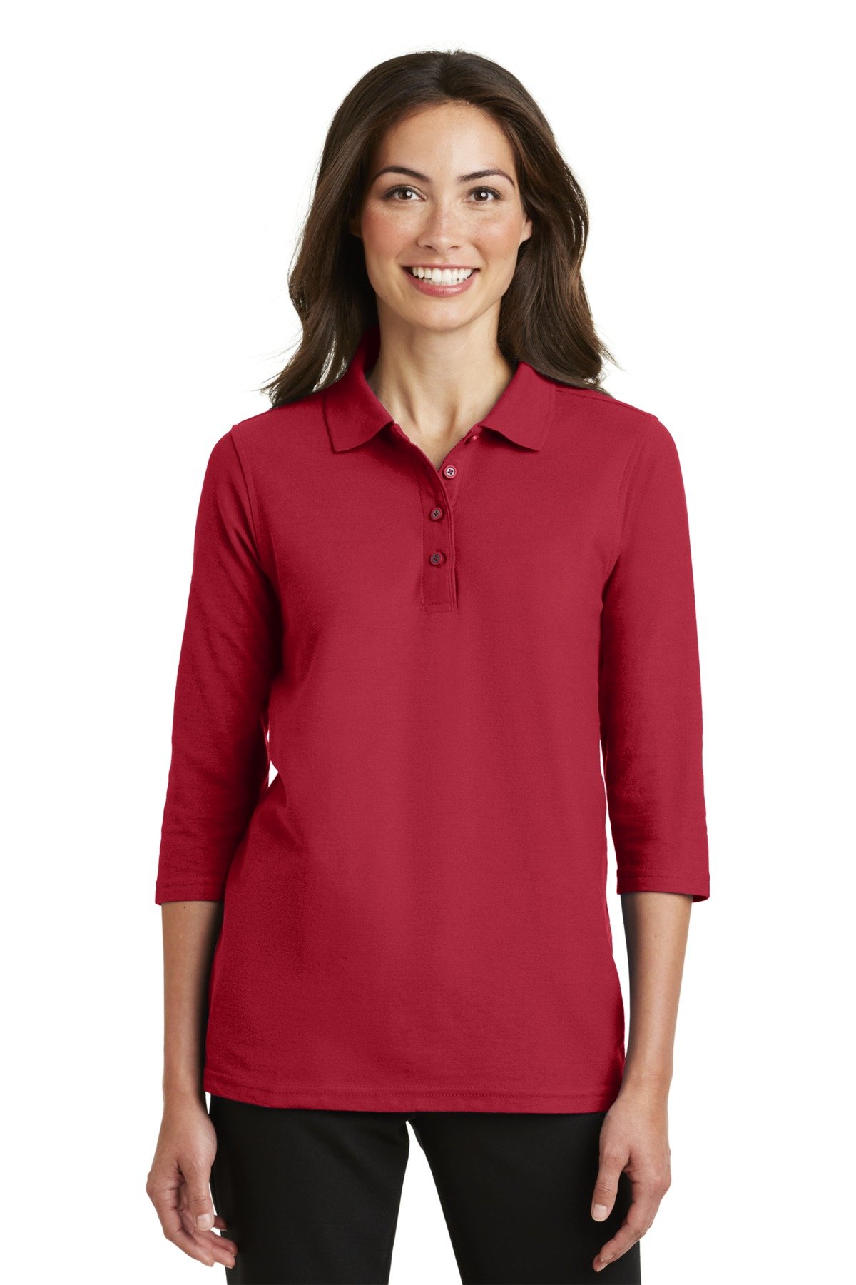 Port Authority Ladies Silk Touch 3/4-Sleeve Polo, Red, X-Small