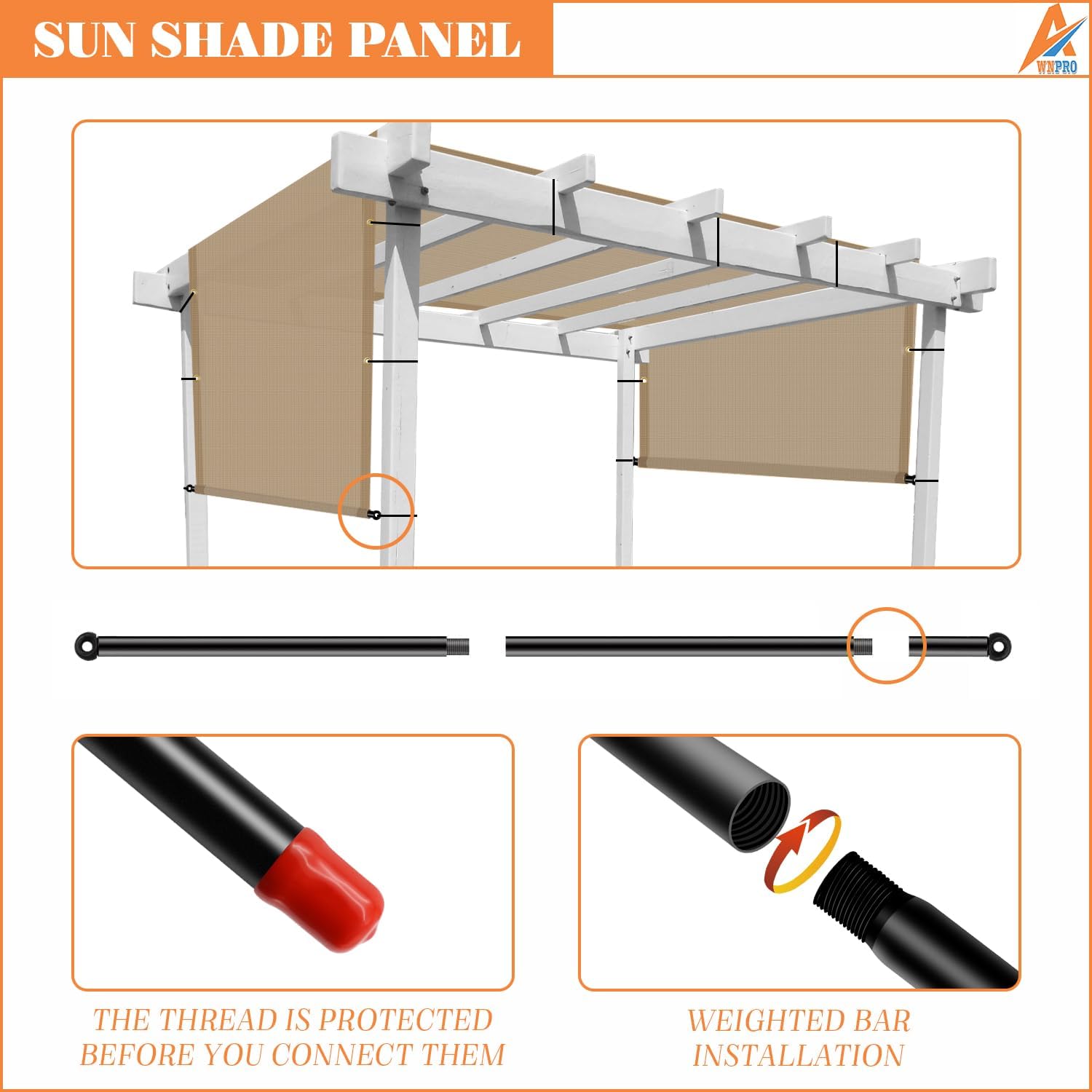 10' x 9' Pergola Shade Cover Replacement Canopy with Weighted Rods & Grommets UV Block Sun Shade Cloth for Outdoor Patio Deck Porch Backyard Gazebo, Sand, Customized Size