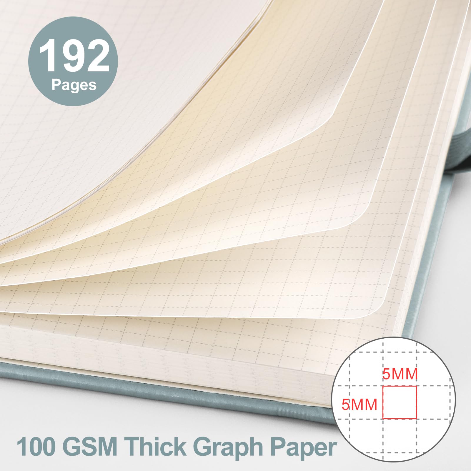 EMSHOI A5 Notebook Graph Paper, 100 GSM Hardcover Leather Squared Journal with Sticky Notes - Image 3