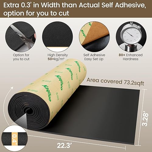 Miniatura 2 de Espuma acústica autoadhesiva de aislamiento acústico, 73.2 pies cuadrados x 0.4 pulgadas de grosor, 50 + kgm, acolchado a prueba de sonido,