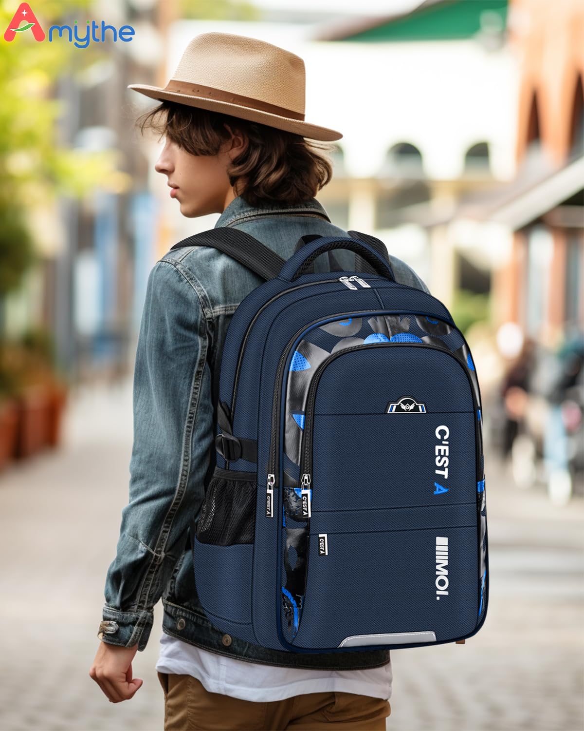 Amythe Sac Ecole pour Adolescent Enfants, Cartable Garcon Primaire Grande Capacité Loisir Sac à Dos pc Portable Imperméable, Sacs D'école Mode Idéal pour L'école et Les Voyages, Bleu foncé