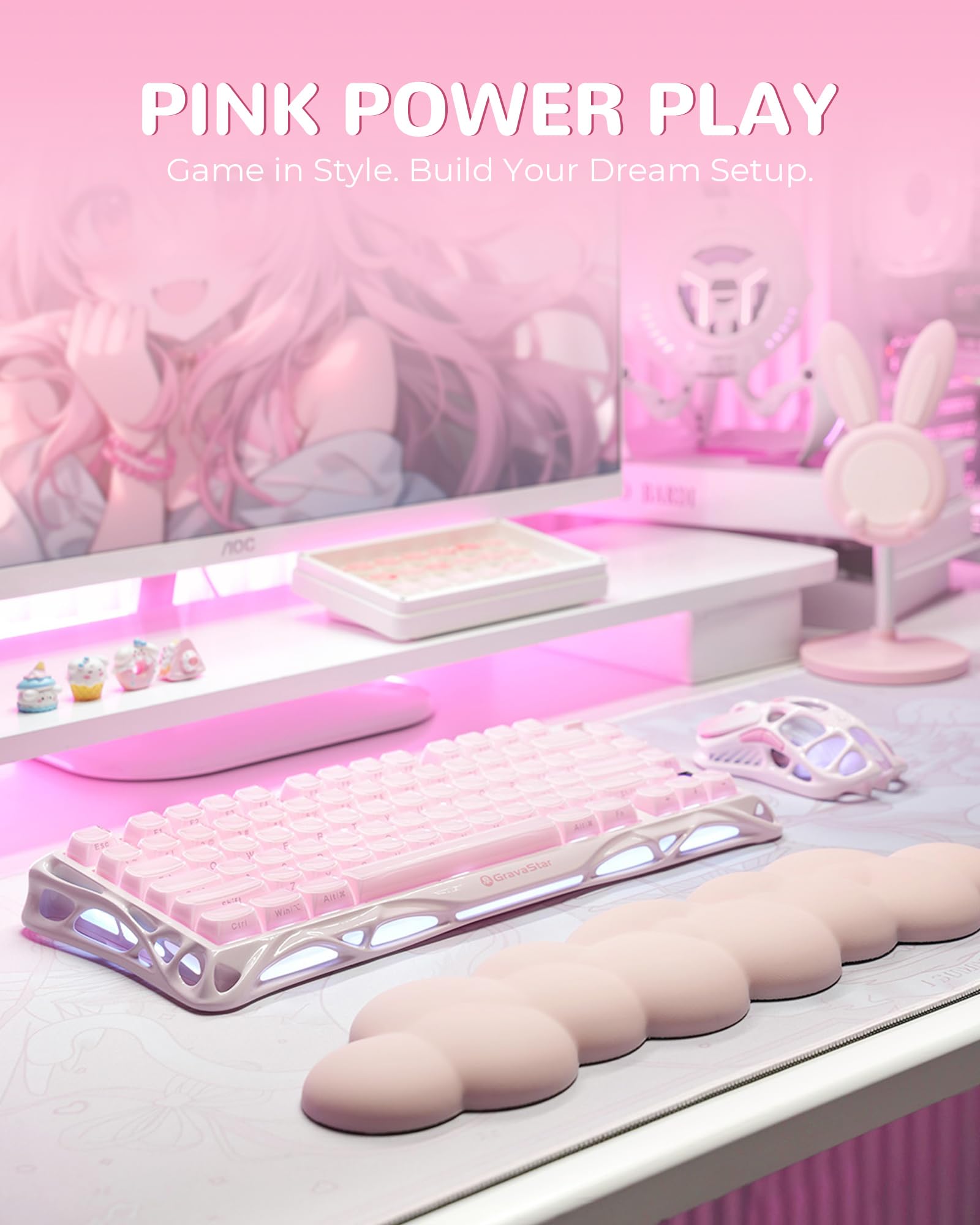 GravaStar Mercury K1 Mechanische Tastatur, 75% Wireless Gaming Tastatur, Hot Swap, Gasket, RGB Tri-Mode, PBT-Tastenkappen, 8000mAh, Aluminiumrahmen, Farbverlauf Rosa