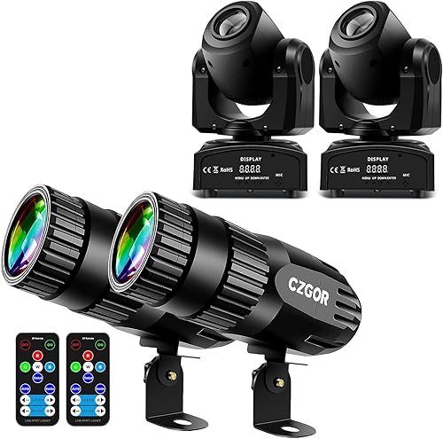 Paquete de 2 luces Pinspot para bola de discoteca 15W RGBW 4 en 1 y luces de cabeza móvil de 60 W, 2 unidades