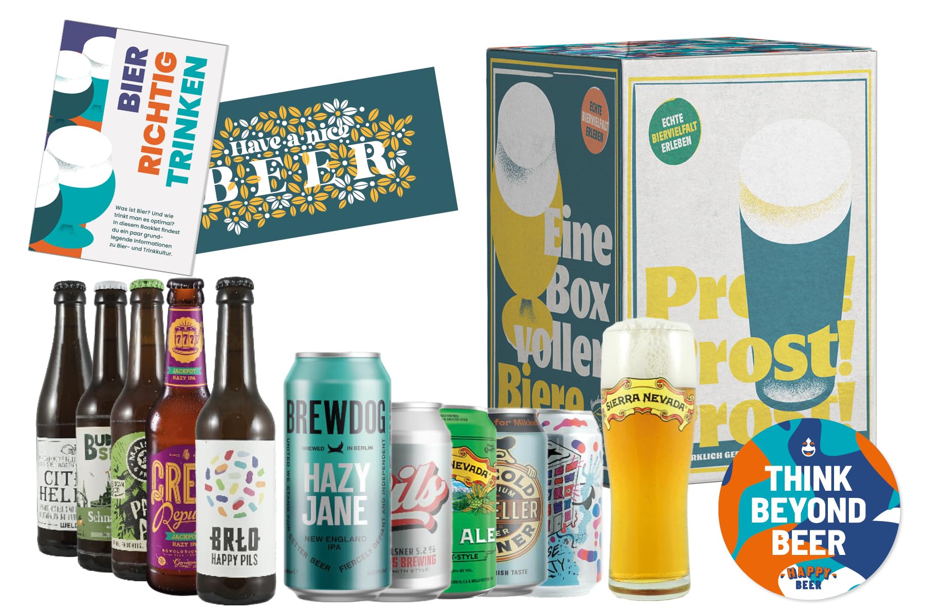 HappyBeer - Deine Box voller Biere - Bierset mit 10 x 330ml / 355ml / 500ml Craft Beer Spezialitäten inkl. Tasting Glas, national und international prämierte Craft Biere - das perfekte Bier Geschenk