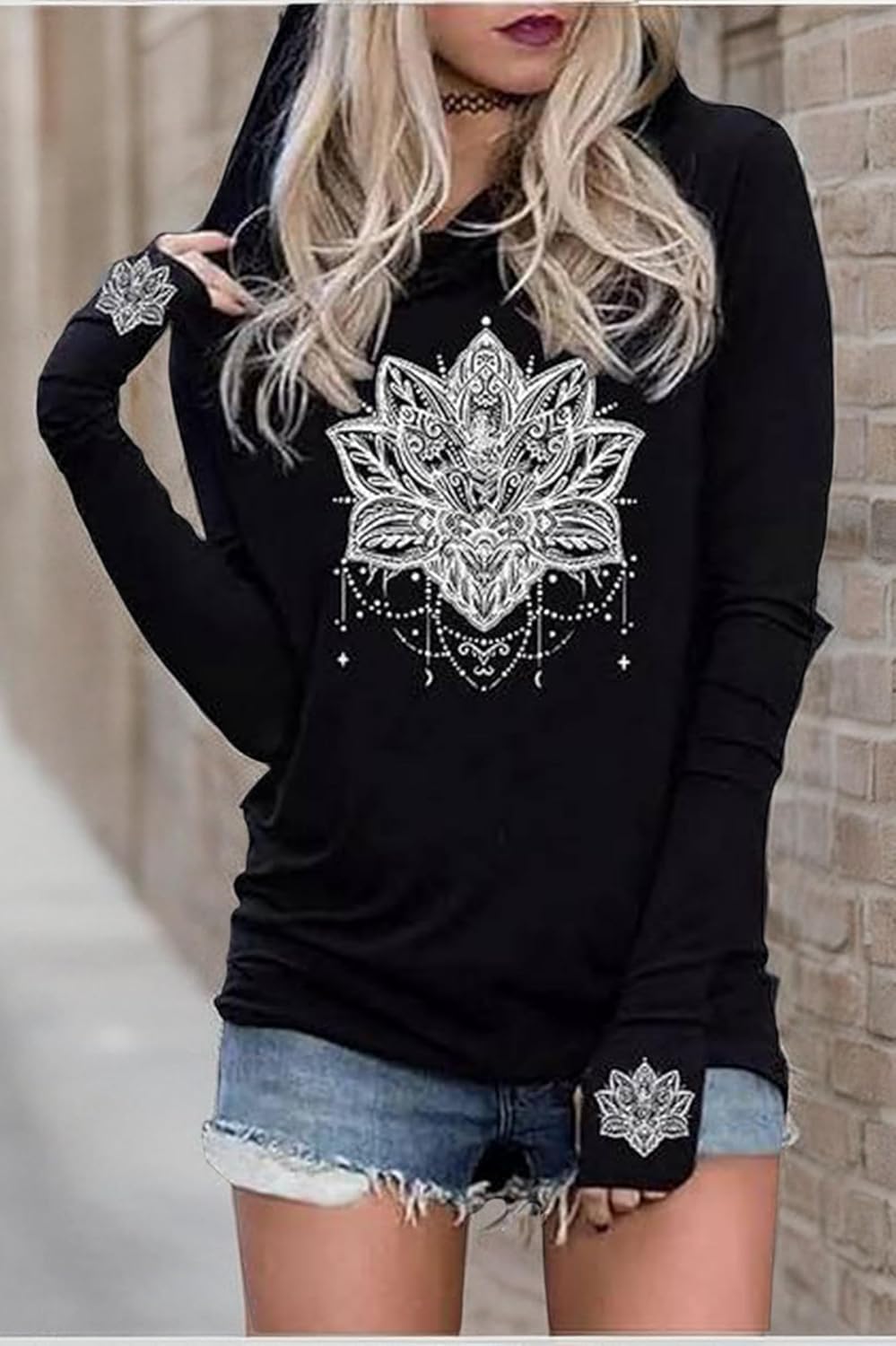 LANMERTREE Long Sleeve Gothic Hoodie for Women Live by The Sun Love by The Moon Hoodie Shirts Gothic Novelty Graphic T-Shirt - Image 2