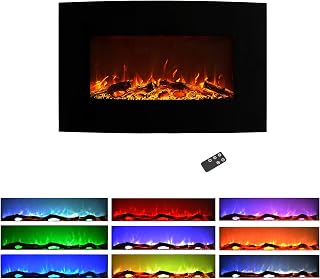 Northwest 36-Inch Wall Mounted Electric Fireplace - Curved Glass Heater with Removable Stand, Adjustable Heat, and 10 Flame Colors (Black)