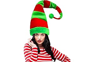 Christmas Green Elf Hat, Long Striped Felt Plush Novelty Funny Elf Hat