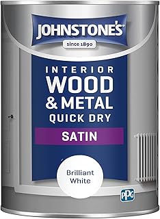 Johnstone\'s - Quick Dry Satin - Brilliant White - Mid Sheen - Water Based - Interior Wood & Metal - Radiator Paint - Low Odour - Dry in 1-2 Hours - 12m2 Coverage per Litre - 1.25 L
