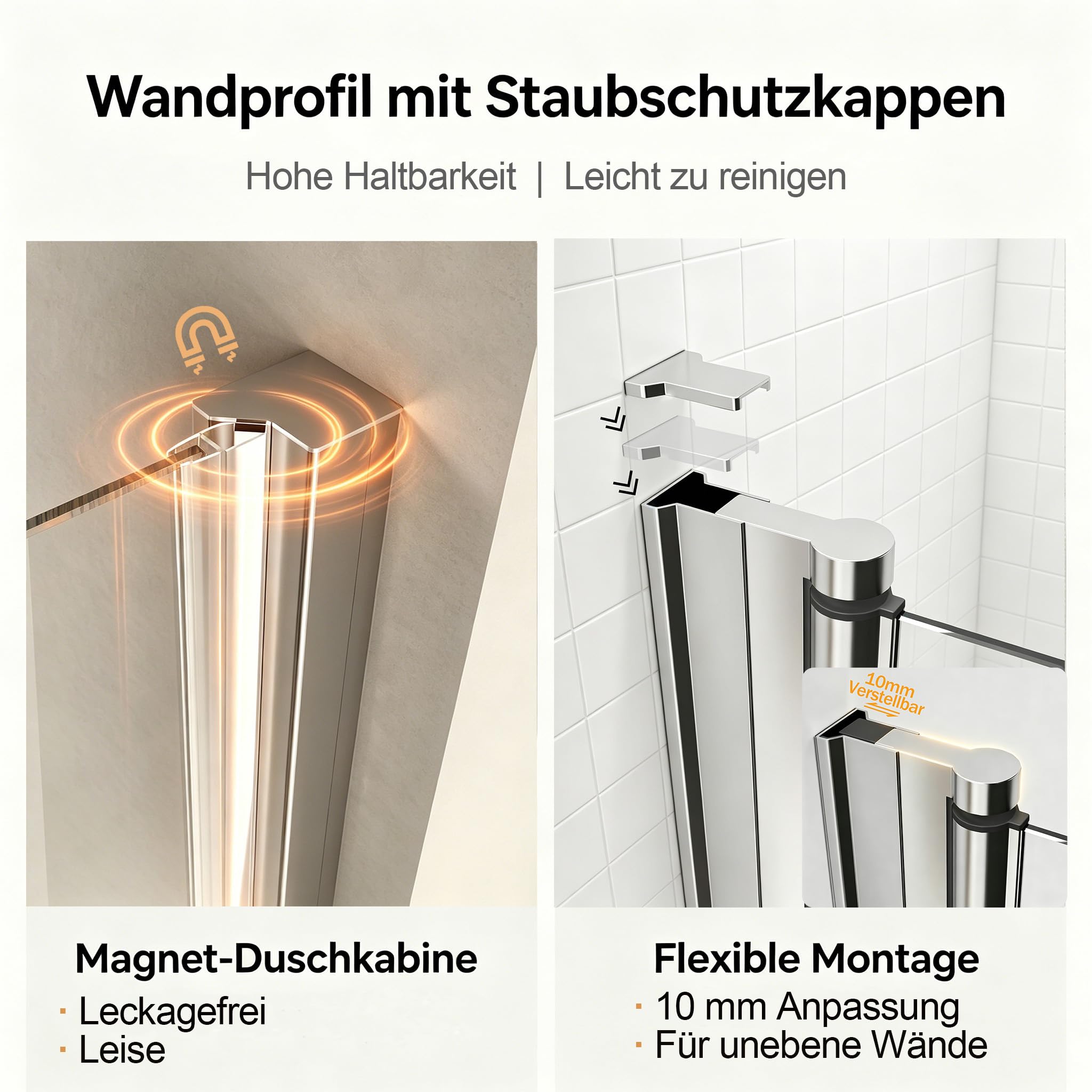 Nische Duschtür Faltbar 90 cm, Höhe: 195 cm, Verstellbereich 89–91 cm, Nischentür Dusche mit Falttür aus 6 mm ESG Nano-Glas, Duschabtrennung Faltbar, Rahmenlos Duschwand, ohne Duschtasse