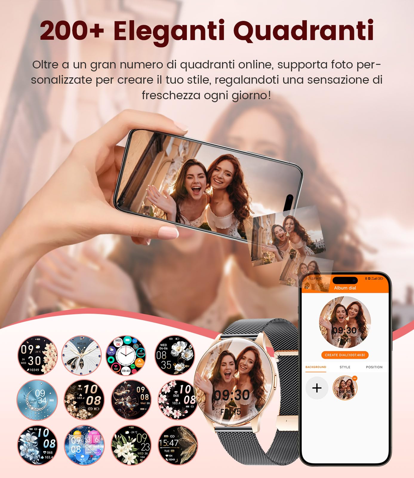BENYAR SMART Smartwatch Donna 1.43" HD Schermo per iOS/Android, Nero | Monitoraggio Ciclo, Salute 24/7, Chiamate Bluetooth, 100+ Sport, IP68 Impermeabile, 300mAh Autonomia 7 Giorni, 2 Cinturino
