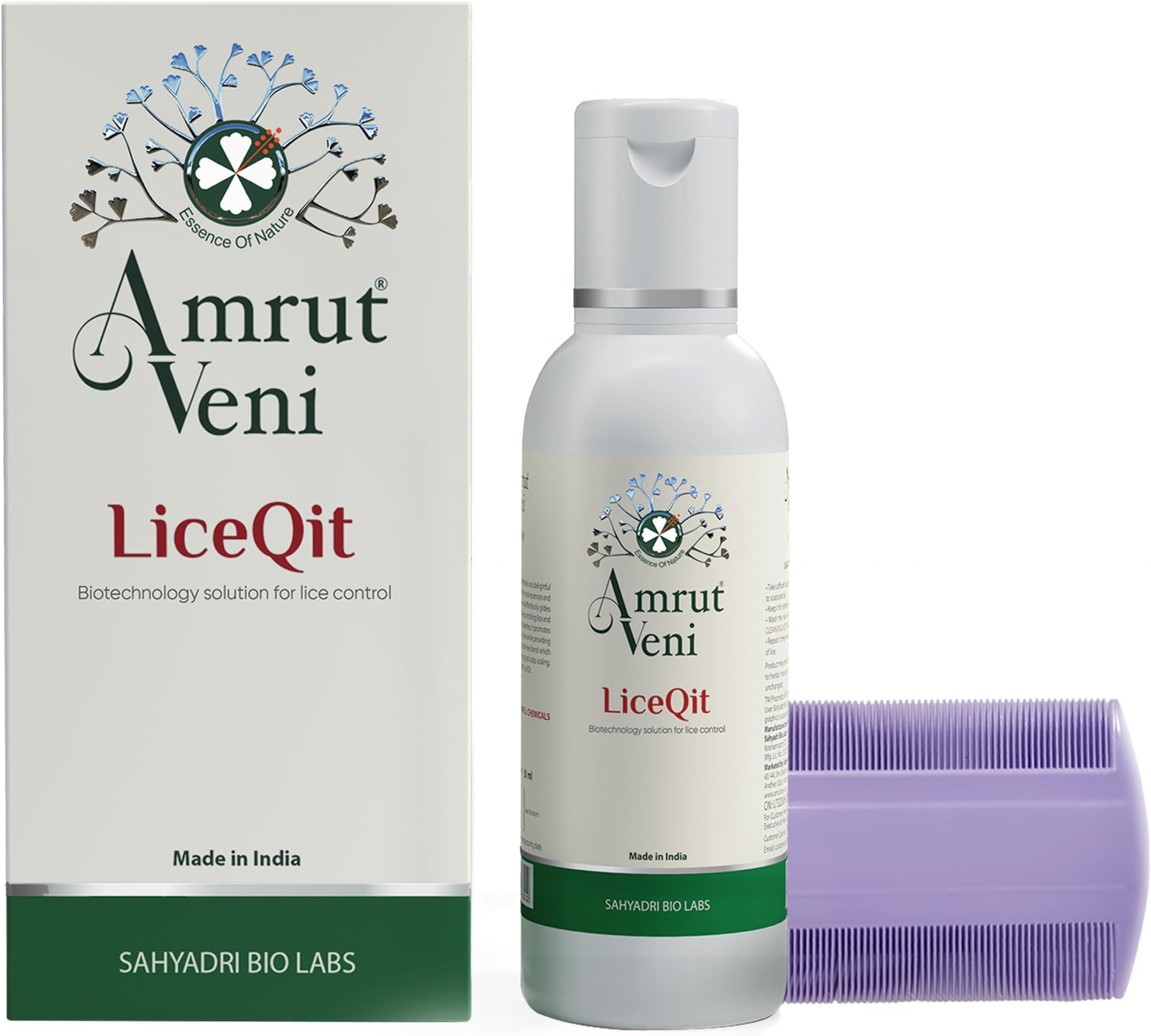 Amrutveni LiceQit Anti-Lice Hair Oil with Lice Comb, 50ml | Herbal Treatment Engineered with Bioactive Plant Ingredients | Removes Lice in 3 Days | Free from Permethrin & Chemicals | Safe for Children