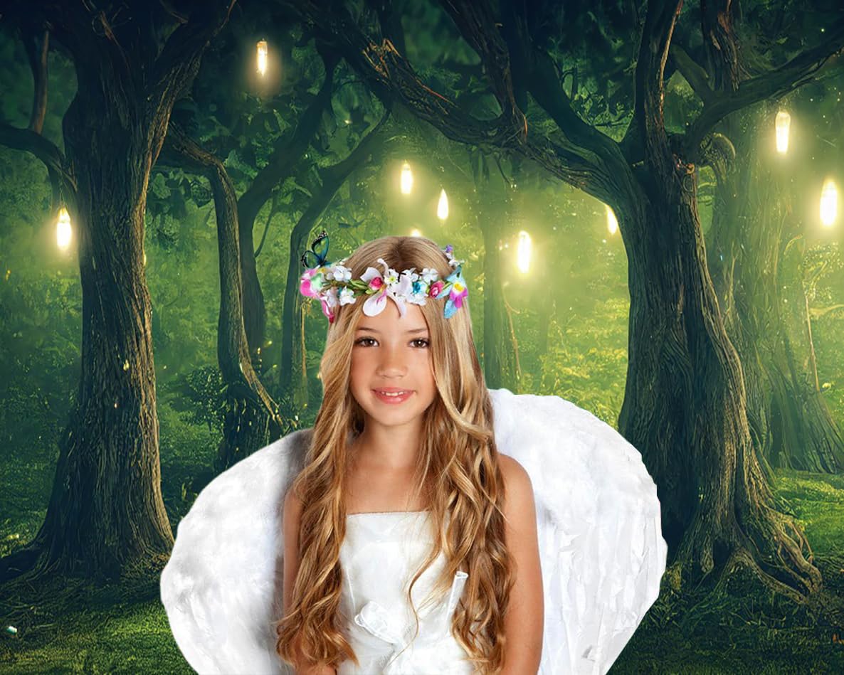 3x2.4m Toile de Fond Foret enchantée Fantaisie Pays des Merveilles Forêt Vert Arbres Magiques Jungle Photographie Fond Mariage Douche de bébé Anniversaire Décorations de fête