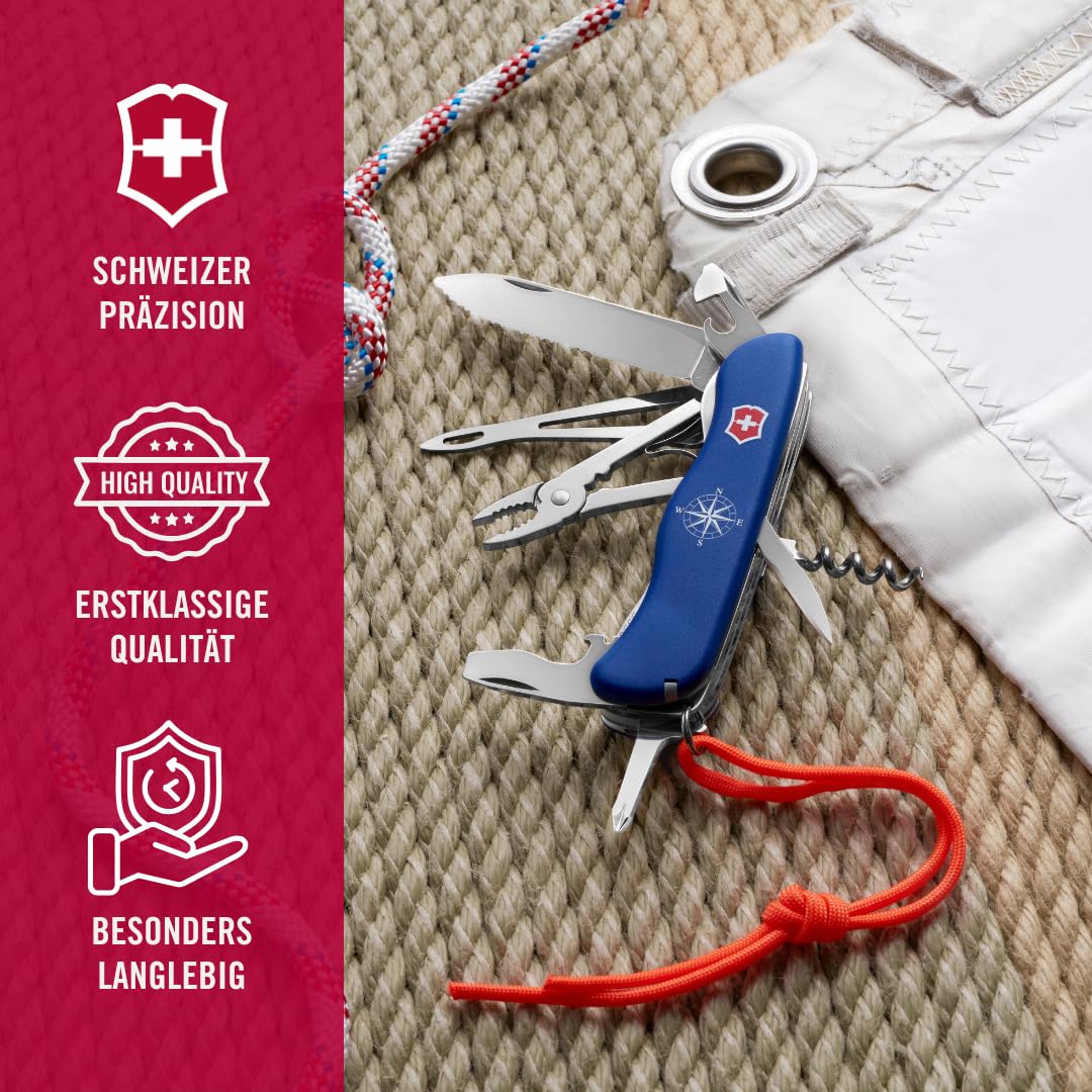 Victorinox Taschenmesser Skipper, Segelmesser, 5 Funktionen, Swiss Made, Multitool mit Große Klinge mit Wellenschliff, Feststellklinge, Blau