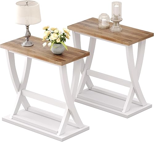 ChooChoo Juego de 2 mesas auxiliares de granja para sala de estar, mesa auxiliar estrecha con estante de almacenamiento, moderna mesa auxiliar disponible en Yaxa Colombia