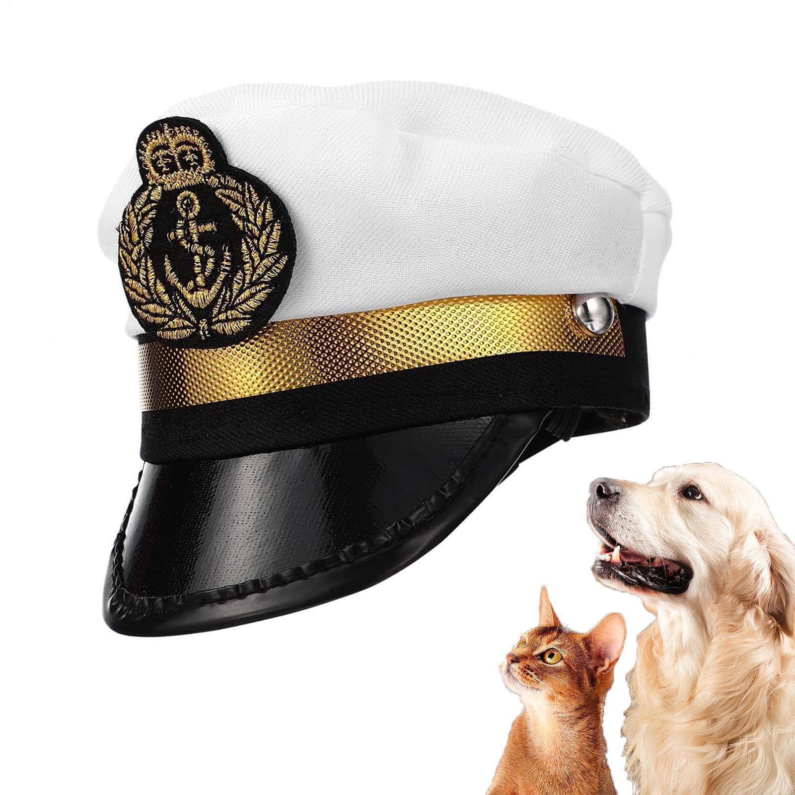 Sailor Hat for Dog | White Captain Cosplay Hat with Adjustable String,Dress Up Headdress Photo Props, Cat Puppy Navy Halloween Costume Accessories