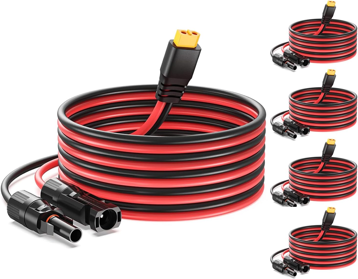 5PCS Solar to XT60 Charge Extension Cable 12AWG 10Ft Solar Connector to XT60 Adapter Cable for Solar Panel to LiFePO4 Battery RV Portable Power Station Solar Generator
