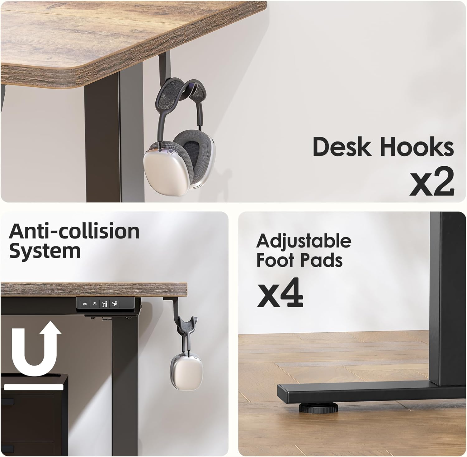 TIQLAB Electric Adjustable Workbench, 63"x24" Craft Table Adjustable Height, Ergonomic Worktable for Garage, Craft Desk, Spacious Desk for Sewing and Crafts, Rustic Wood