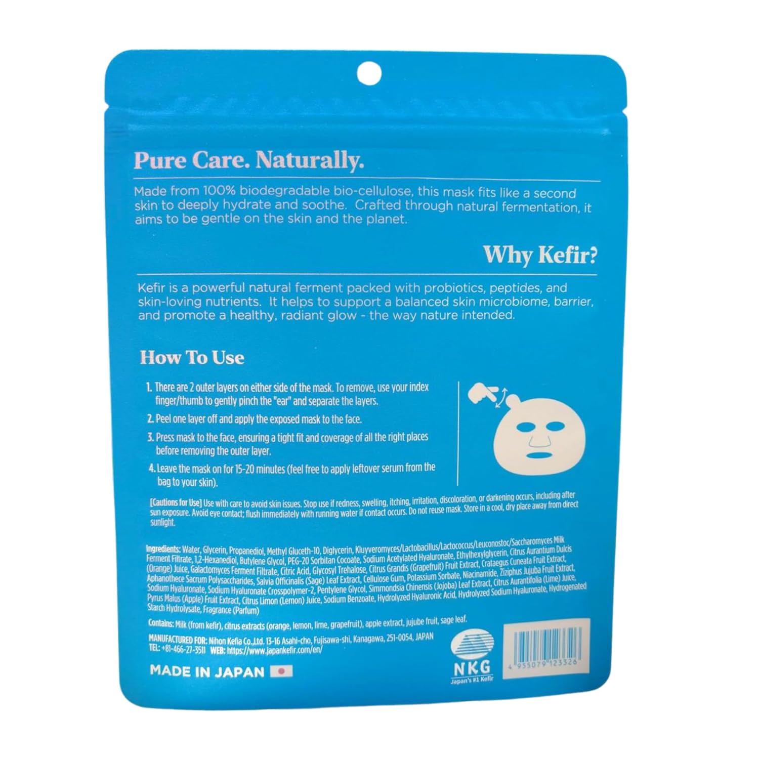 NKG The Kefir Mask - Premium Moisturizing Face Mask - Unique Kefir-Based Serum On a Biocellulose Mask (4 Mask Pack)