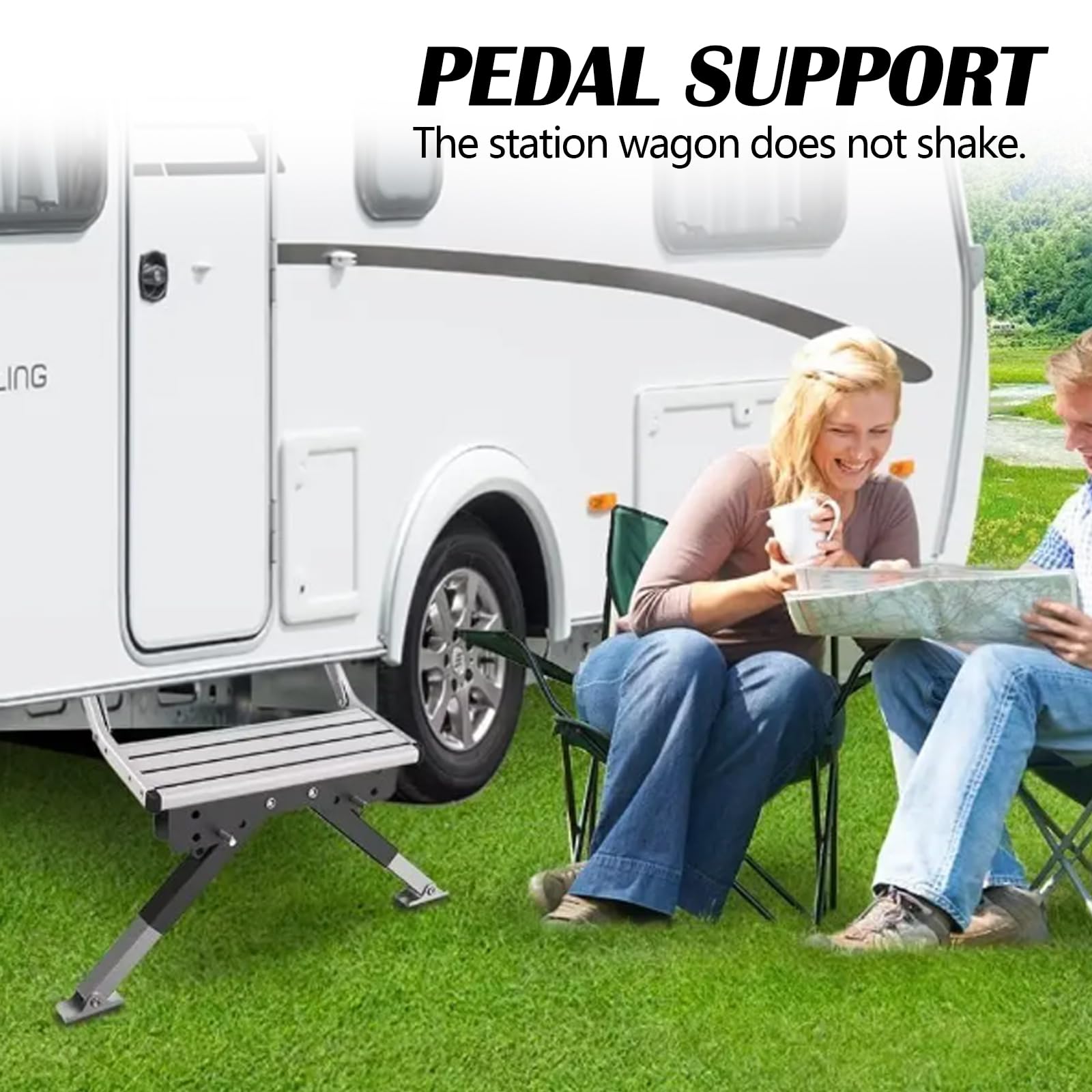 Aisny Kit Stabilisateur Marche pour RV, Accessoires RV pour Remorques Voyage Et Camping Cars Hauteur Réglable 7cm à 29cm Accessoires Camping Car pour Marches Extérieures à Ranger sans Retirer