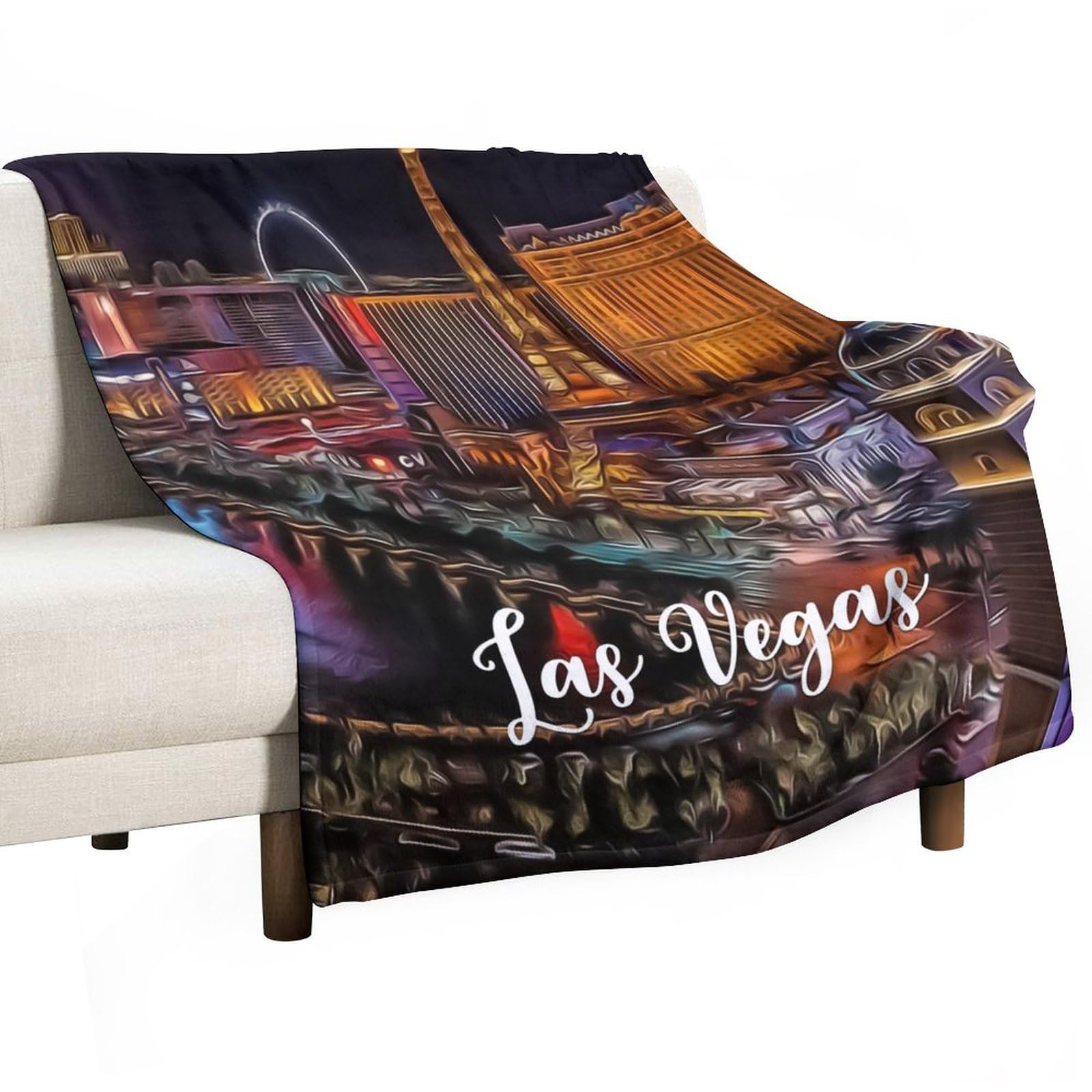 Couverture polaire Las Vegas 152x203 cm en flanelle Skyline pour lit et canapé
