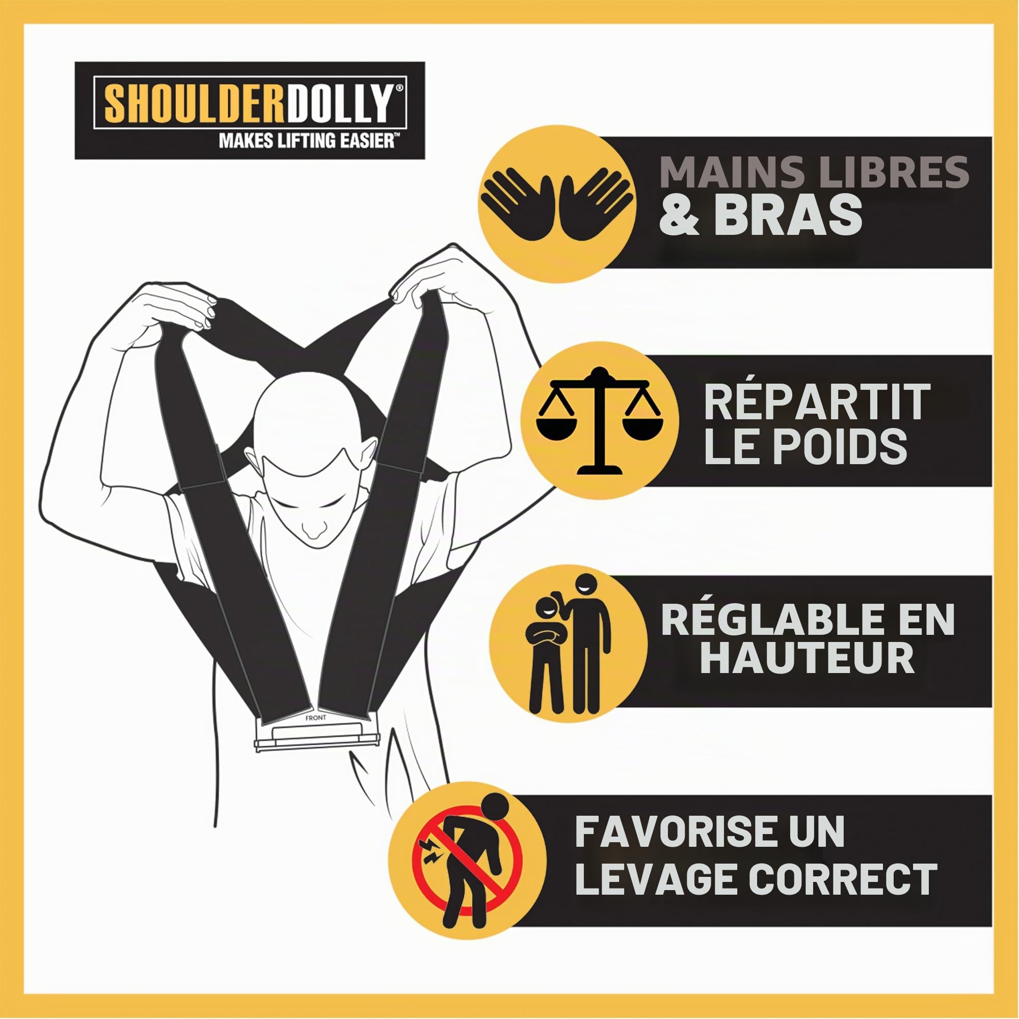 ShoulderDolly - Sangles de déménagement - Sangle de levage pour 2 déménageurs - Déplacer et soulever des meubles, des appareils électroménagers, des objets lourds plus facilement - LD2001