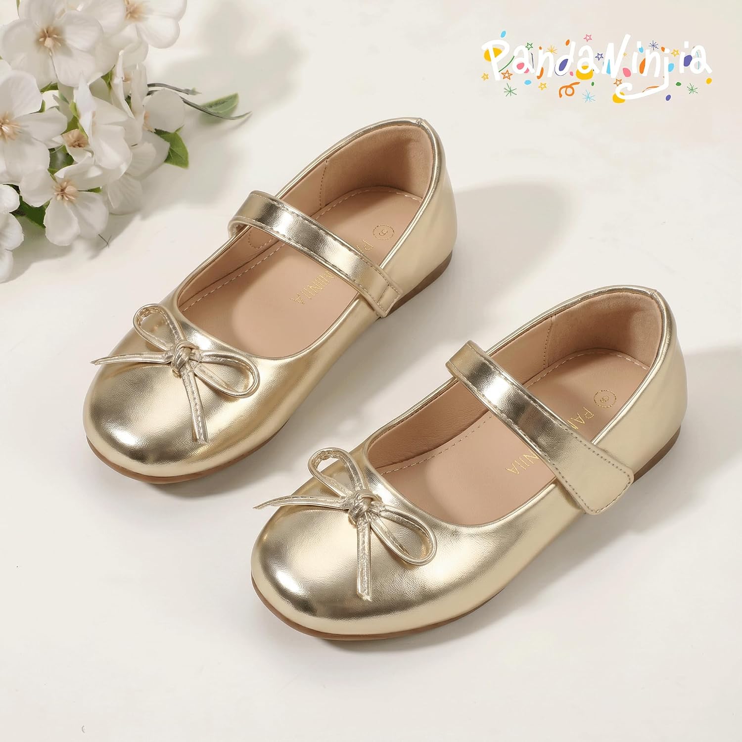 PANDANINJIA Girls Dress Shoes Toddler Mary Jane Ballet Flats