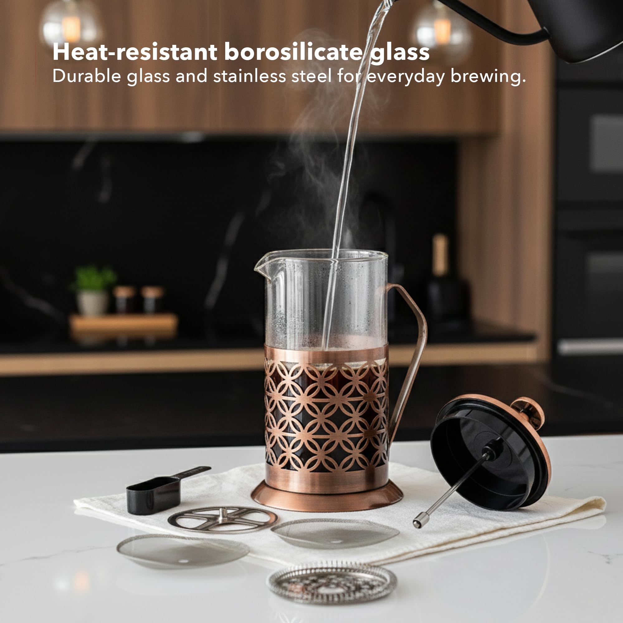 Cafetière en acier inoxydable Ovente - Idéale pour infuser du café et du thé 34 Ounce cuivré