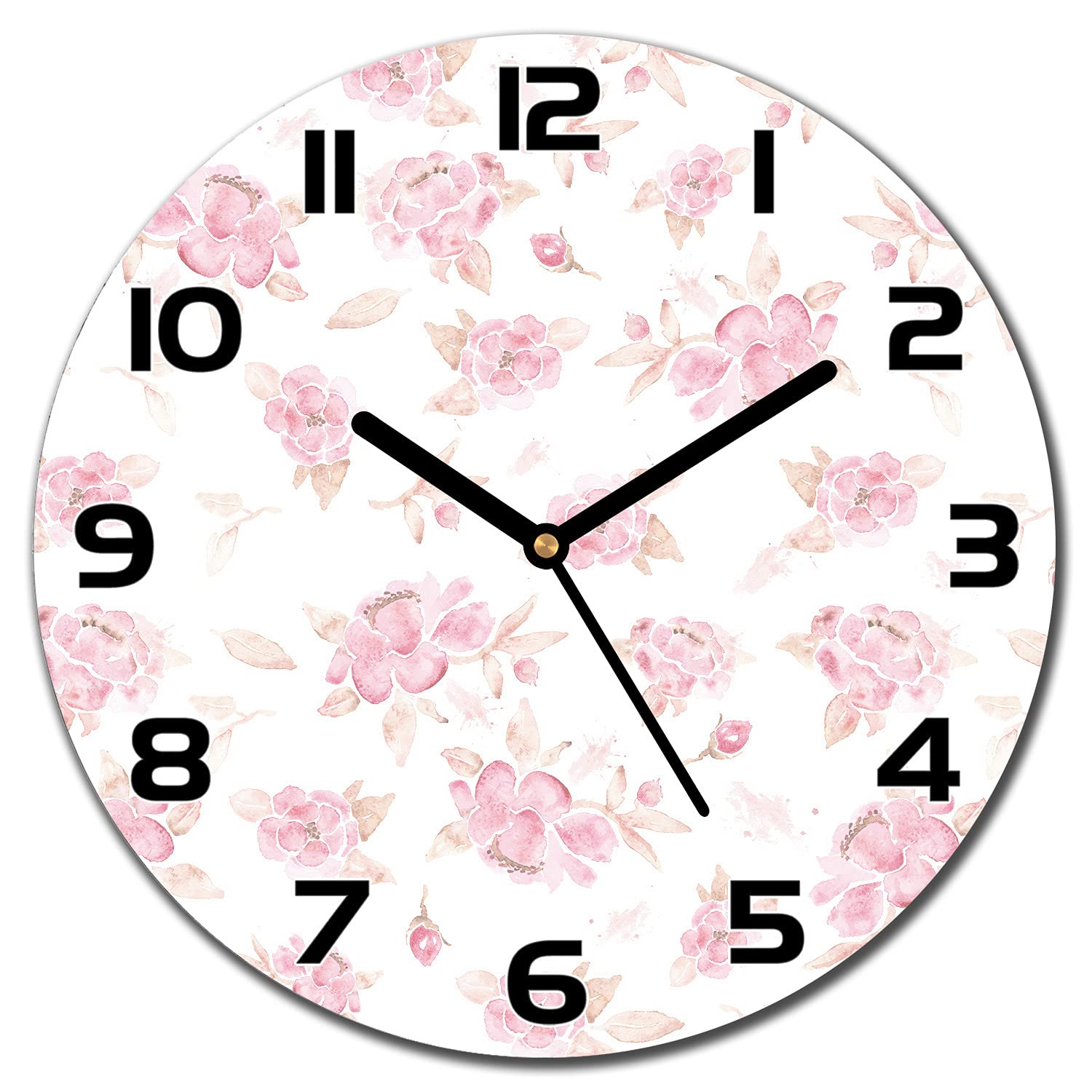 Horloge en verre Coloray Fleurs Vintage 30cm avec aiguilles noires pour salon et cuisine moderne