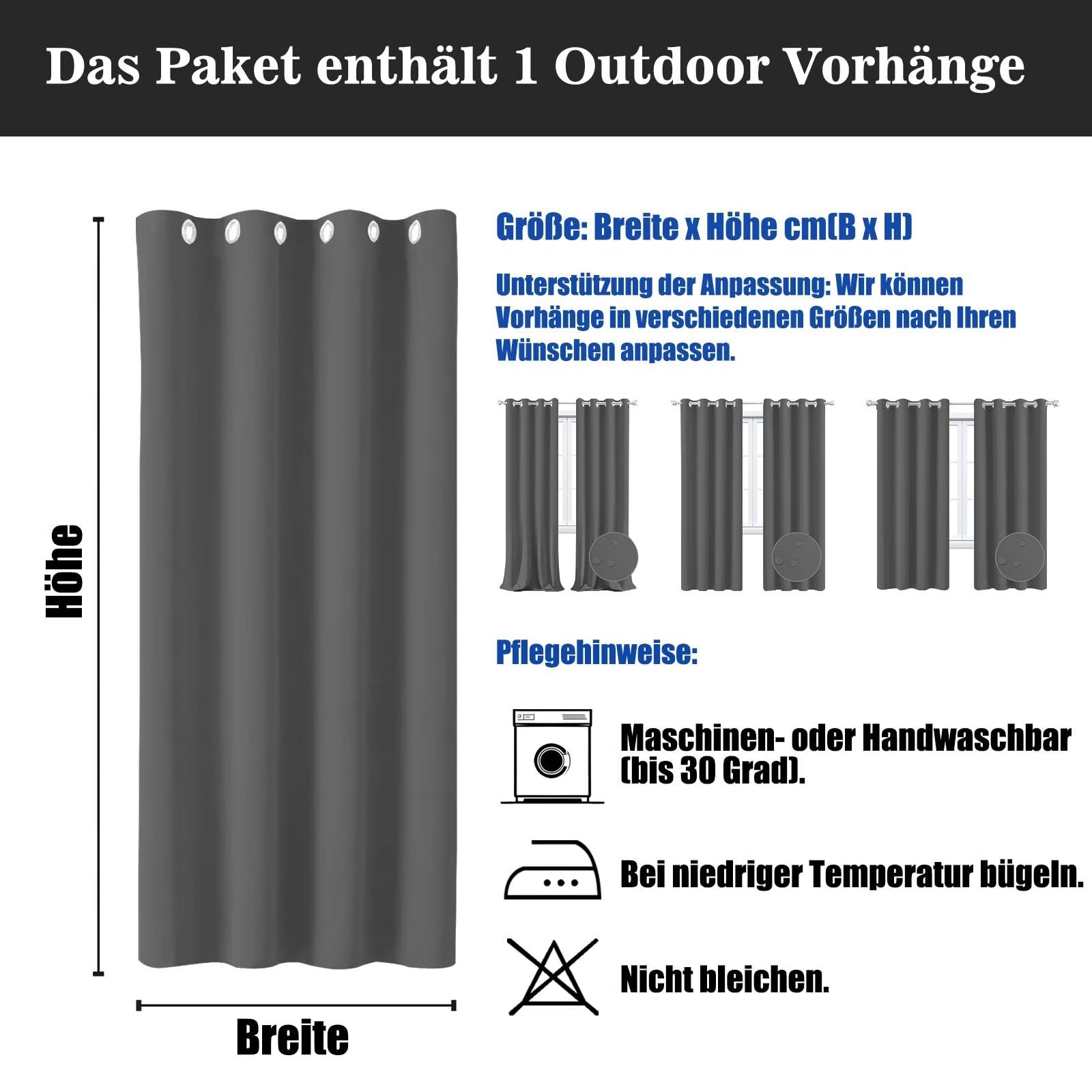 Tende per Esterno 80x80cm Impermeabili Antivento Protezione Solare Termiche UV-Anti Tende per Esterni Per Giardino Porta Veranda Terrazza Patio Grigio Scuro