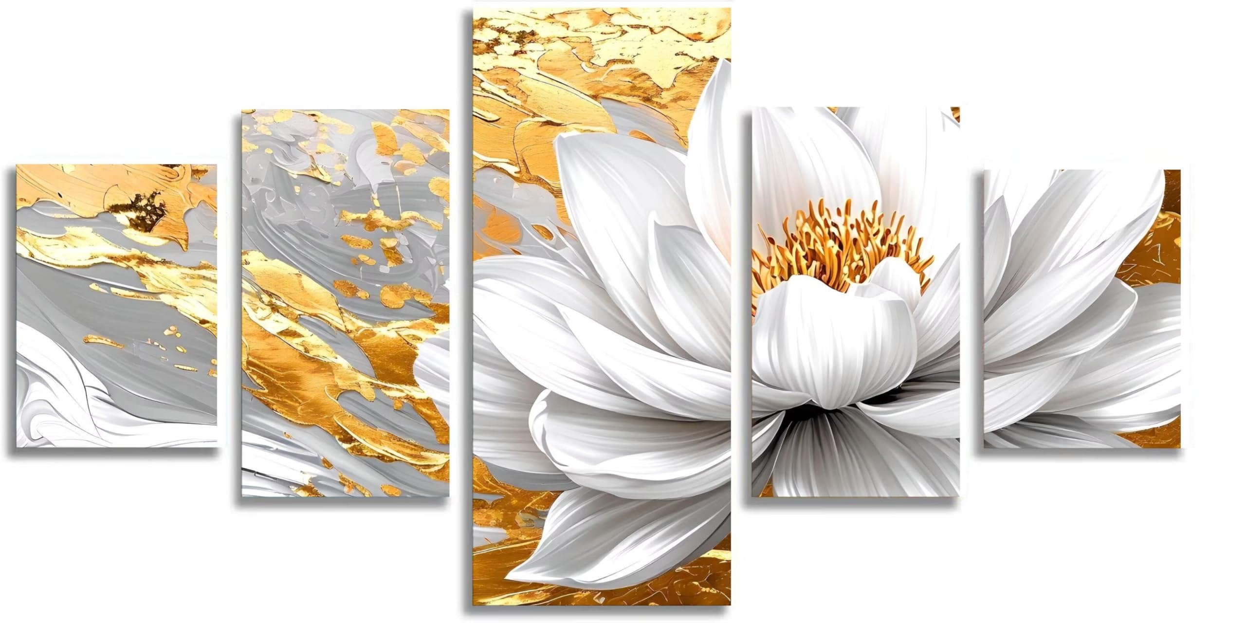 Broderie diamant 5D Mefooge pour salon moderne : grand format 5 pièces motif lotus F679 - 8