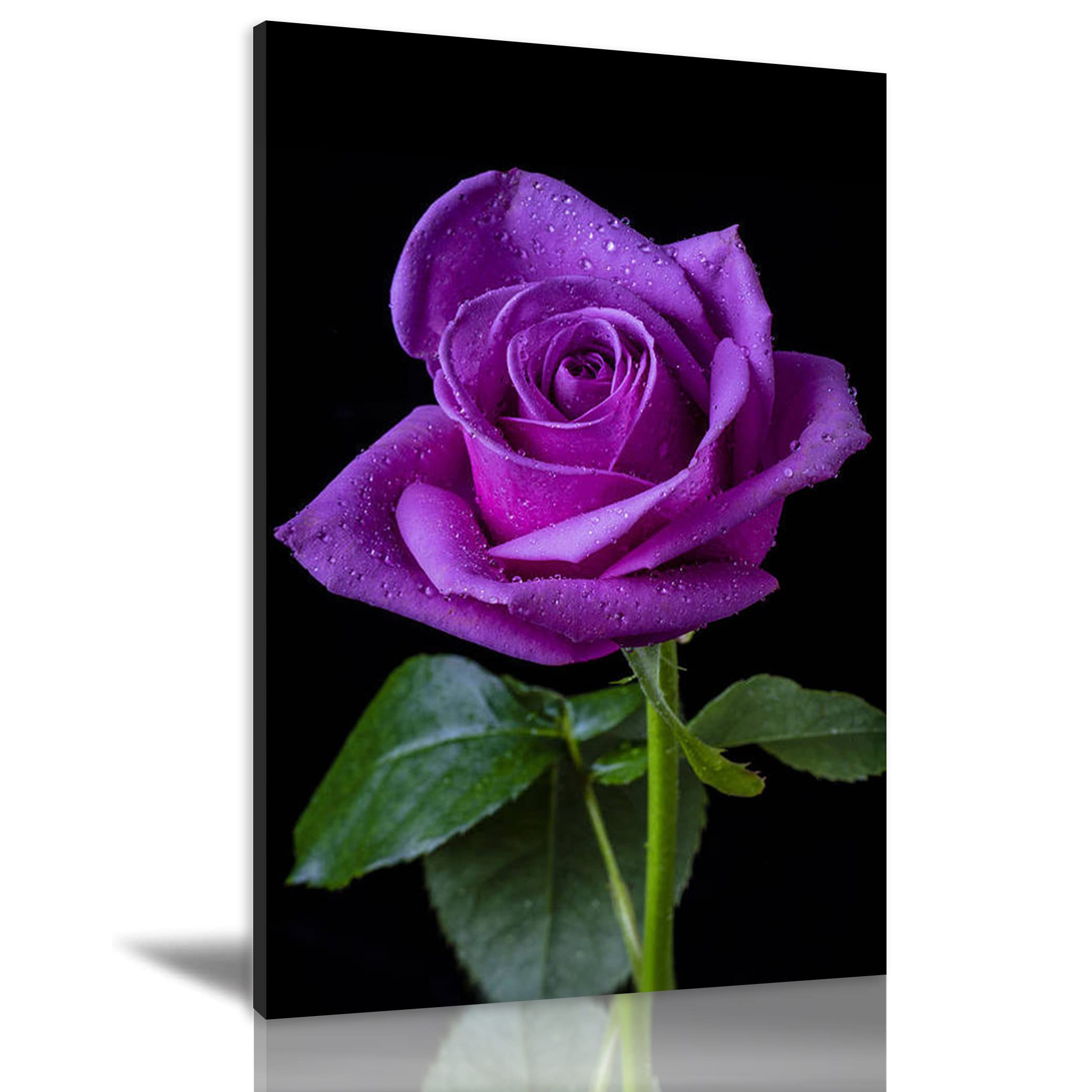 Canvas Wall Art Purple Rose Framed Prints Painting Modern Abstract Canvas Oil Painting Wall Art for Home Living Room Bedroom Decor Flowers Ready to Hang 08x12inch